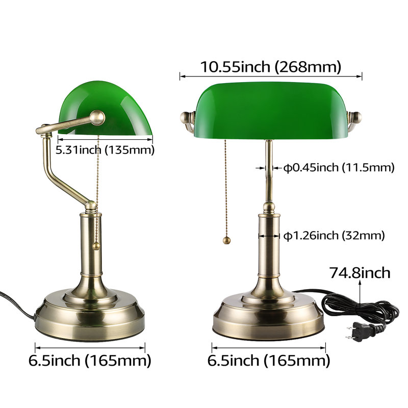 Charlton Home® 14.96" Bankers Desk Lamp with Pull Chain Switch Plug in Fixture，Vintage Desk
